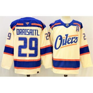 Men's Edmonton Oilers #29 Leon Draisaitl Light Beige Alternate With A Stitched Hockey Jersey