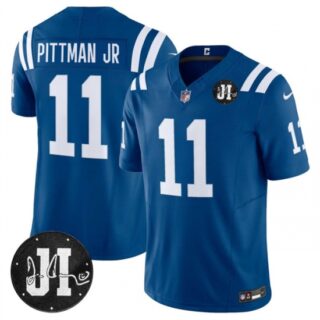 Men's Indianapolis Colts #11 Michael Pittman Jr. Blue 2025 F.U.S.E. Jim Irsay Vapor Limited Football Stitched Jersey