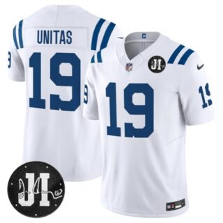Men's Indianapolis Colts #19 Johnny Unitas White 2025 F.U.S.E. Jim Irsay Vapor Limited Football Stitched Jersey