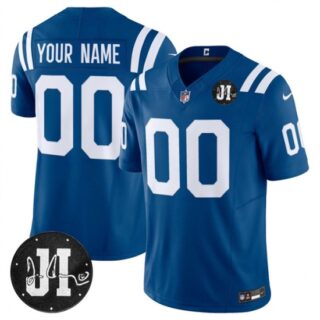Men's Indianapolis Colts Active Player Custom Blue 2025 F.U.S.E. Jim Irsay Patch Vapor Limited Football Stitched Jersey