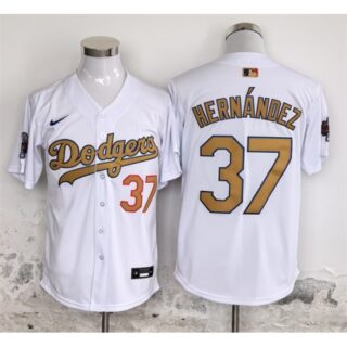 Men's Los Angeles Dodgers #37 Teoscar Hern??ndez White Gold 2025 Cool Base Stitched Baseball Jersey