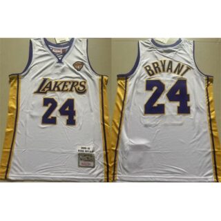 Men's Los Angeles Lakers #24 Kobe Bryant White 2009-10 Stitched Throwback Basketball Jersey