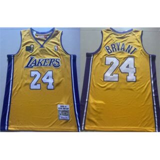 Men's Los Angeles Lakers #24 Kobe Bryant Yellow 2009-10 Stitched Throwback Basketball Jersey