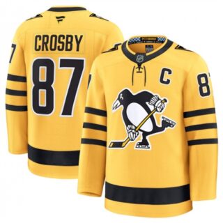 Men's Pittsburgh Penguins #87 Sidney Crosby Gold 2025 Alternate Stitched Hockey Jersey