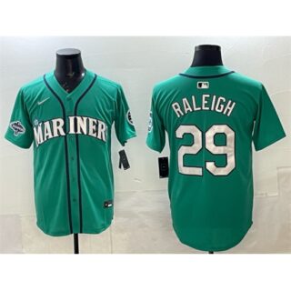 Men's Seattle Mariners #29 Cal Raleigh Aqua With 2025 AL West Division Champions Limited Stitched jersey
