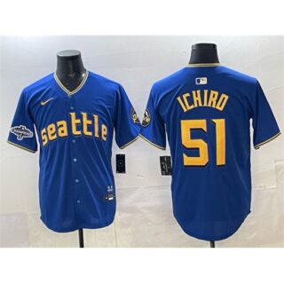 Men's Seattle Mariners #51 Ichiro Suzuki Royal With 2025 AL West Division Champions Limited Stitched jersey