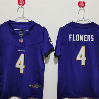 Women's Baltimore Ravens #4 Zay Flowers Purple Vapor Football Jersey(Run Small)