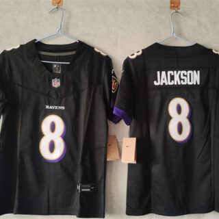Women's Baltimore Ravens #8 Lamar Jackson Black Vapor Football Jersey(Run Small)