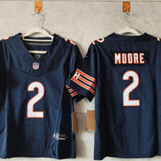 Women's Chicago Bears #2 DJ Moore Navy 2024 F.U.S.E Vapor Stitched Jersey(Run Small)