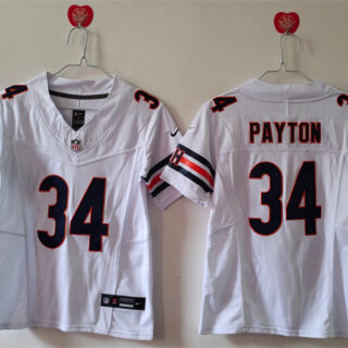 Women's Chicago Bears #34 Walter Payton White 2024 F.U.S.E Vapor Stitched Jersey(Run Small)