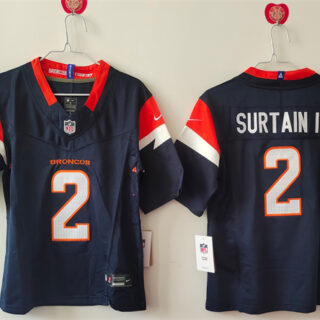 Women's Denver Broncos #2 Pat Surtain II Navy 2024 F.U.S.E Throwback Stitched Jersey(Run Small)