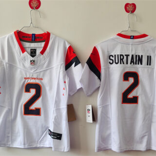 Women's Denver Broncos #2 Pat Surtain II White 2024 F.U.S.E Throwback Stitched Jersey(Run Small)
