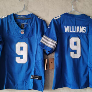 Women's Detroit Lions #9 Jameson Williams Blue 2024 F.U.S.E. Vapor Limited Stitched Jersey(Run Smaller)