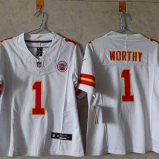 Women's Kansas City Chiefs #1 Xavier Worthy White 2023 F.U.S.E. Vapor Untouchable Limited Stitched Jersey(Run Small)