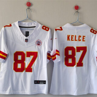 Women's Kansas City Chiefs #87 Travis Kelce White 2023 F.U.S.E. Vapor Untouchable Limited Stitched Jersey(Run Small)