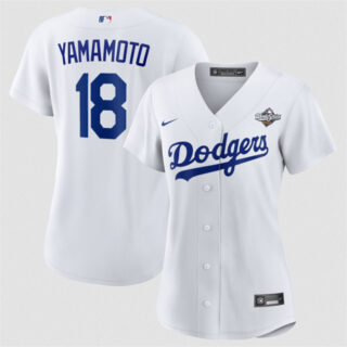 Women's Los Angeles Dodgers #18 Yoshinobu Yamamoto White 2025 World Series Home Cool Base Stitched Baseball Jersey(Run Small)