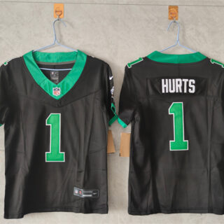 Women's Philadelphia Eagles #1 Jalen Hurts Black F.U.S.E. Throwback Vapor Untouchable Limited Stitched Football Jersey(Run Small)