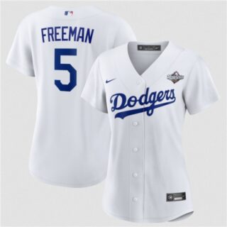 Women's Los Angeles Dodgers #5 Freddie Freeman White 2025 World Series Home Cool Base Stitched Baseball Jersey(Run Small)