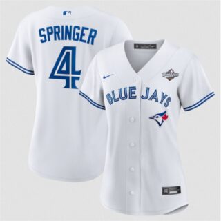 Women's Toronto Blue Jays #4 George Springer White 2025 World Series Home Cool Base Stitched Baseball Jersey(Run Small)