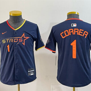 Youth Houston Astros #1 Carlos Correa Navy 2025 City Connect Limited Stitched Baseball Jersey