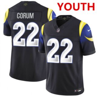 Youth Los Angeles Rams #22 blake corum midnight blue 2025 F.U.S.E. Rivalries vapor limited stitched football jersey