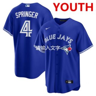 Youth Toronto Blue Jays #4 George Springer blue stitched mlb cool base Jersey