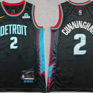 Men's Detroit Pistons #2 Cade Cunningham Black 2025-26 City Edition Stitched Basketball Jersey