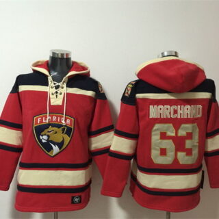Men's Florida Panthers #63 Brad Marchand Red Lace-Up Pullover Hoodie
