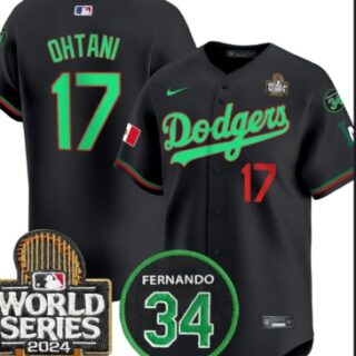 Men's Los Angeles Dodgers #17 Shohei Ohtani Black Mexico 2025 World Series Champions Stitched Baseball Jersey