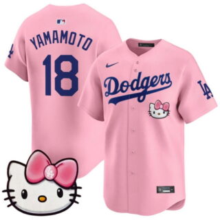 Men's Los Angeles Dodgers #18 Yoshinobu Yamamoto Pink 2025 Hello Kitty Vapor Limited Stitched Baseball Jersey