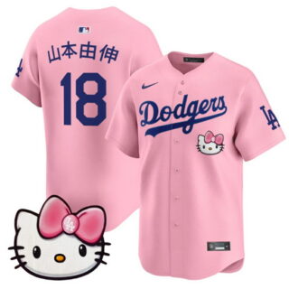 Men's Los Angeles Dodgers #18 Yoshinobu Yamamoto Pink 2025 Hello Kitty Vapor Limited Stitched Baseball Jersey
