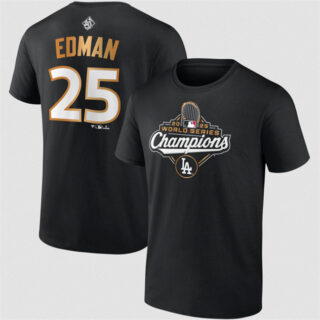 Men's Los Angeles Dodgers #25 Tommy Edman Black 2025 World Series Champions Name & Number T-Shirt