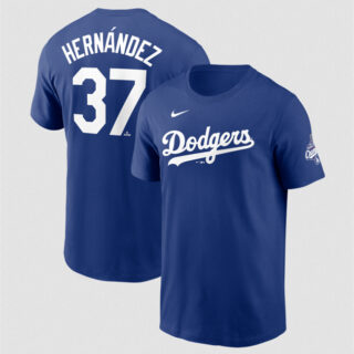 Men's Los Angeles Dodgers #37 Teoscar Hernandez Royal 2025 World Series Champions Name & Number T-Shirt