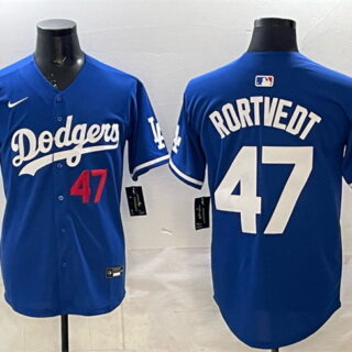 Men's Los Angeles Dodgers #47 Ben Rortvedt Royal 2025 World Series Champions Patch Limited Stitched Baseball Jersey