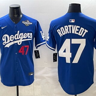 Men's Los Angeles Dodgers #47 Ben Rortvedt Royal 2025 World Series Patch Limited Stitched Baseball Jersey