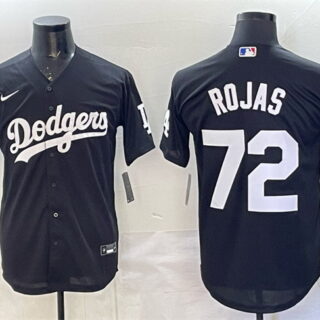 Men's Los Angeles Dodgers #72 Miguel Rojas Black 2025 World Series Champions Patch Cool Base Stitched Baseball Jersey