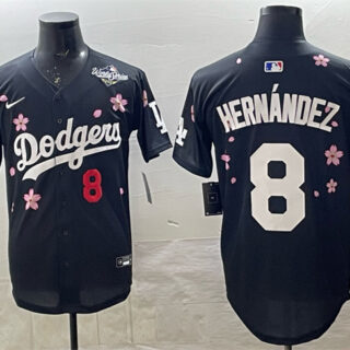 Men's Los Angeles Dodgers #8 Enrique Hernandez Black 2025 World Series Patch Tokyo Series Limited Stitched Baseball Jersey