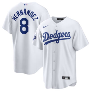 Men's Los Angeles Dodgers #8 Enrique Hernandez White 2025 World Series Champions Patch Cool Base Stitched Baseball Jersey