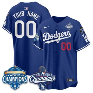 Men's Los Angeles Dodgers Active Player Custom Royal 2025 World Series Champions & Back to Back Champions With No.34 Patch Limited Stitched Baseball Jersey
