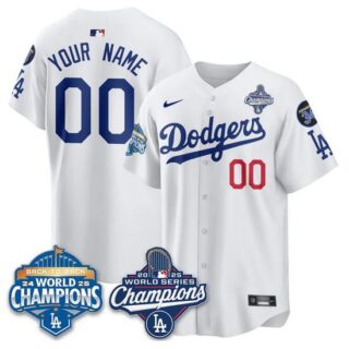 Men's Los Angeles Dodgers Active Player Custom White 2025 World Series Champions & Back to Back Champions With No.34 Patch Limited Stitched Baseball Jersey