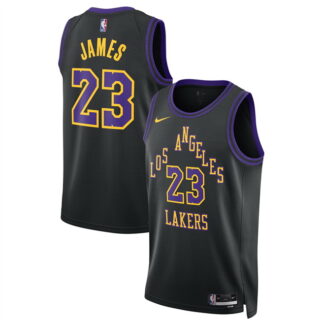 Men's Los Angeles Lakers #23 LeBron James LeBron James Black 2025 26 City Edition Stitched Basketball Jersey