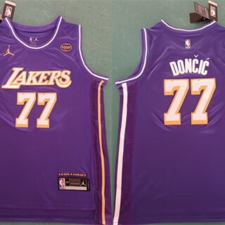 Men's Los Angeles Lakers #77 Luka Doncic Purple 2025 Statement Edition Stitched Basketball Jersey