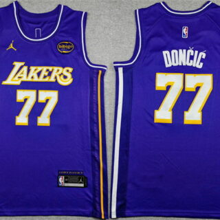 Men's Los Angeles Lakers #77 Luka Doncic Purple Statement Edition Stitched Basketball Jersey