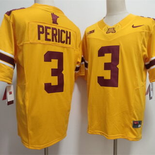 Men's Minnesota Golden Gophers #3 Koi Perich Yellow F.U.S.E. Stitched Jersey