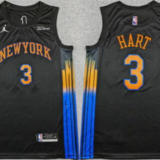 Men's New Yok Knicks #3 Josh Hart Black 2025 26 Statement Edition Stitched Basketball Jersey