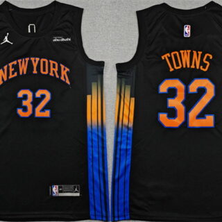 Men's New Yok Knicks #32 Karl-Anthony Towns Black 2025 26 Statement Edition Stitched Basketball Jersey