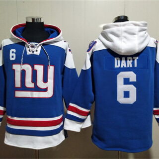 Men's New York Giants #6 Jaxson Dart Blue Ageless Must-Have Lace-Up Pullover Hoodie