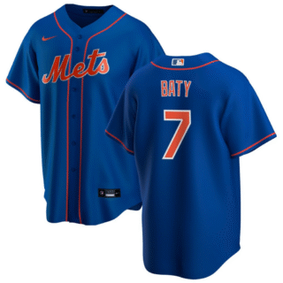 Men's New York Mets #7 Brett Baty Blue Cool Base Stitched Baseball Jersey