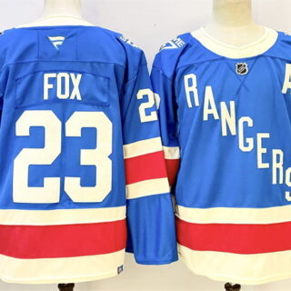 Men's New York Rangers #23 Adam Fox Blue With A Patch Stitched Hockey Jersey