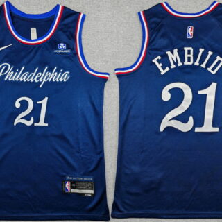 Men's Philadelphia 76ers #21 Joel Embiid Navy 2025-26 City Edition Stitched Jersey